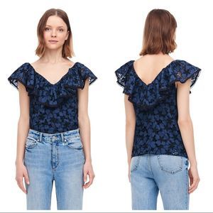 Rebecca Taylor Adriana Blue Eyelet Ruffle Top NWOT